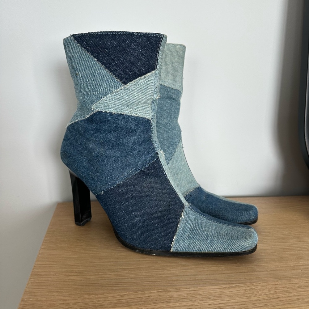 Unique Denim Patchwork Heeled Boots